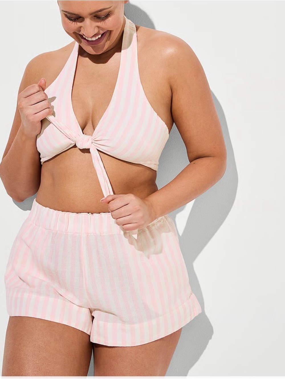 Victoria's Secret Pink and White Striped Lounge Shorts and halter